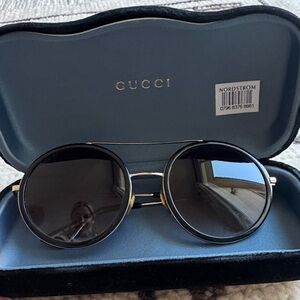Gucci Black and Gold Round Sunglasses